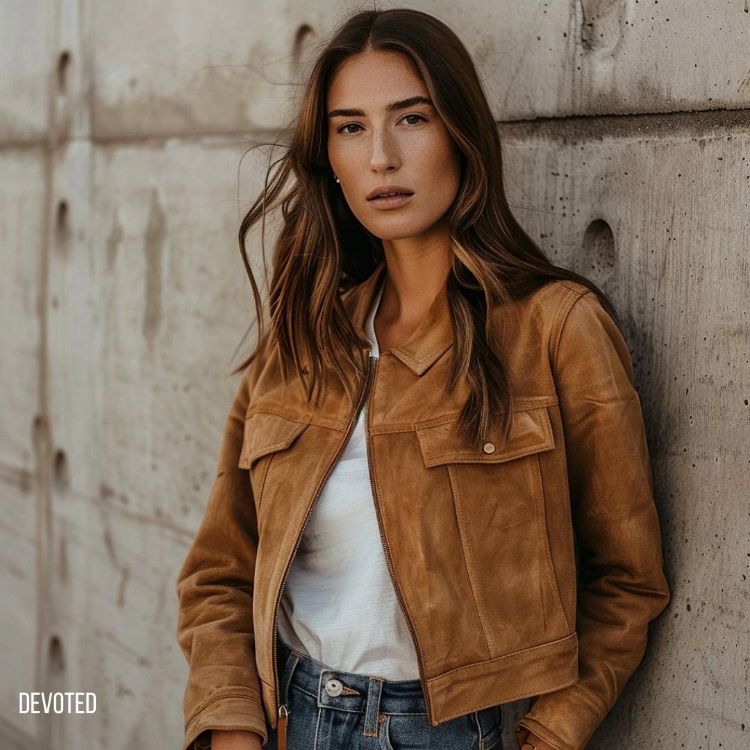 Handmade Suede Leather Trucker Jacket: Women's Western Style - RoscowLeatherStudio