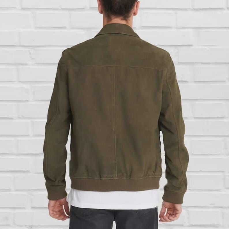 Handmade Olive Green Suede Trucker Jacket - Genuine Leather, Western Style - RoscowLeatherStudio