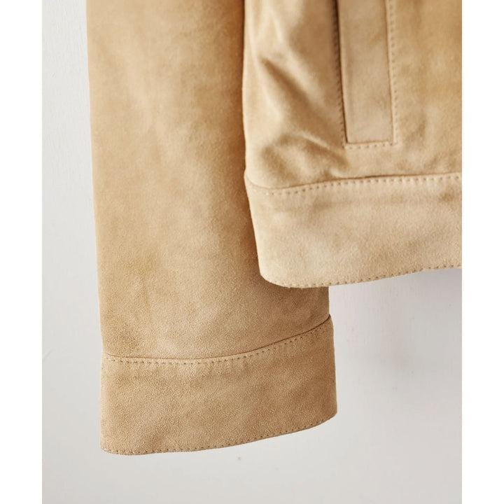 Handmade Khaki Suede Leather Trucker Jacket - Western Bomber Style - RoscowLeatherStudio