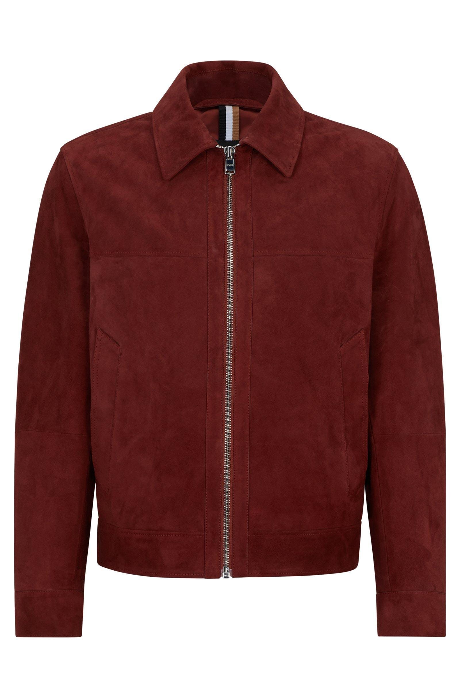 Handmade Red Suede Leather Motorcycle Jacket - Men's Western Style - RoscowLeatherStudio