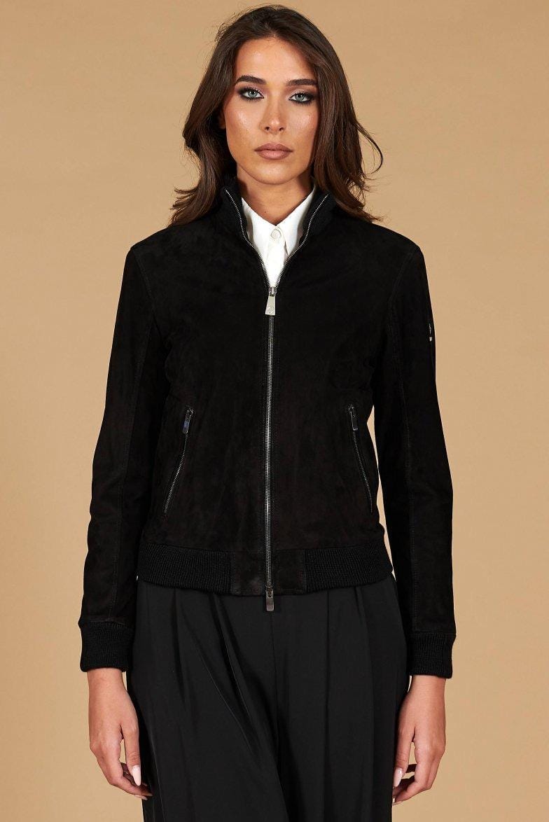 Handmade Black Suede Leather Trucker Jacket: Women's Western Style - RoscowLeatherStudio
