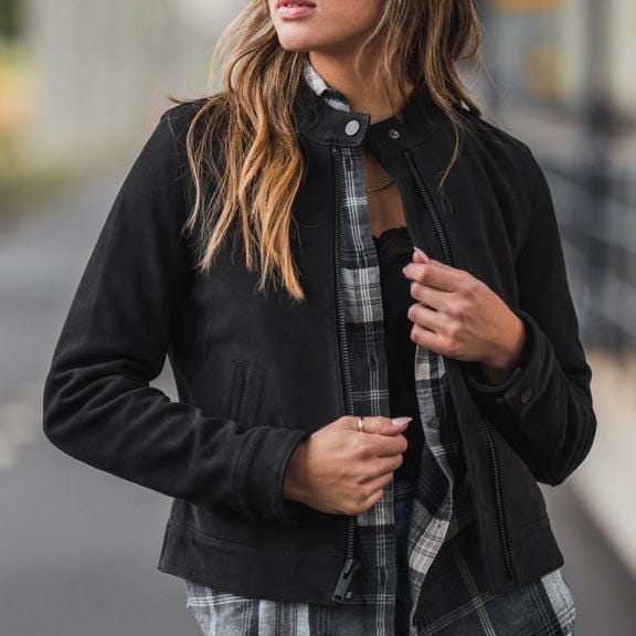 Handmade Black Suede Leather Trucker Jacket: Women's Western Biker Style - RoscowLeatherStudio