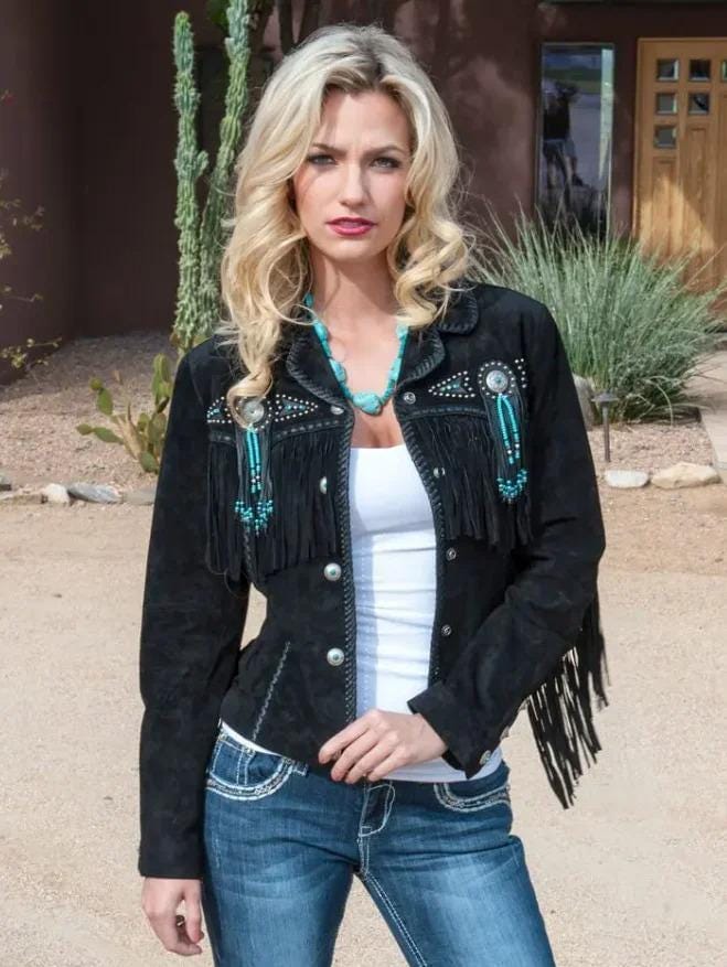 Handmade Faux Leather Fringe Jacket: Women's Western Cowgirl Vegan Coat - RoscowLeatherStudio