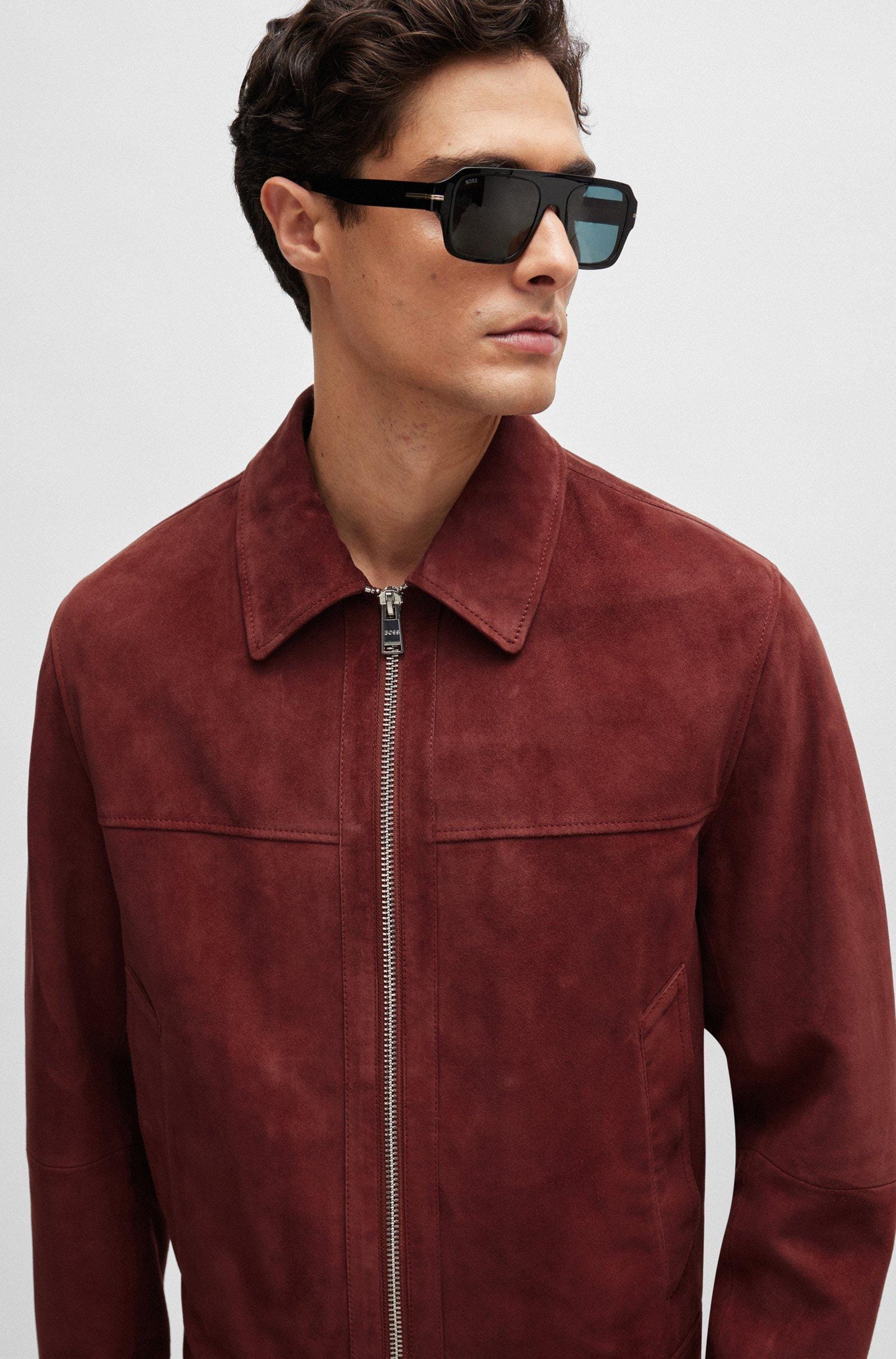 Handmade Red Suede Leather Motorcycle Jacket - Men's Western Style - RoscowLeatherStudio
