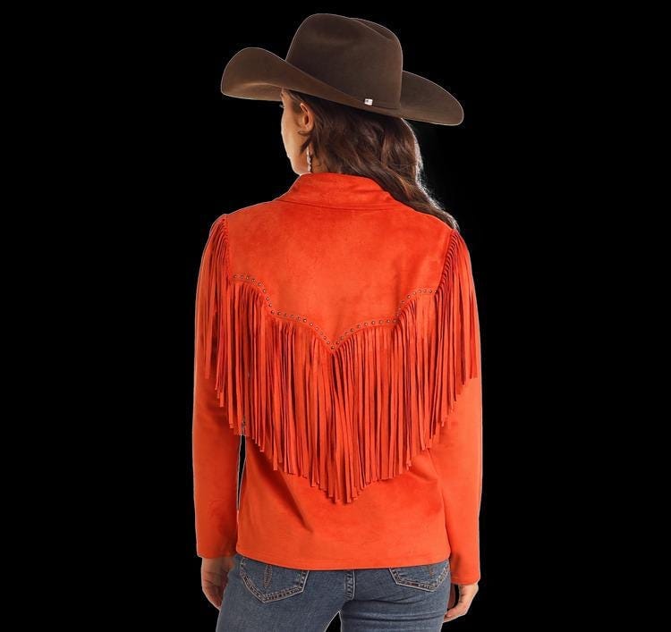 Red Faux Suede Fringe Jacket: Western Cowgirl Style - RoscowLeatherStudio