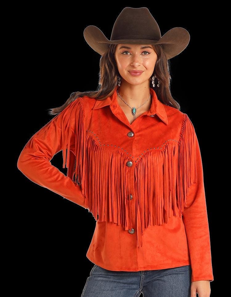 Red Faux Suede Fringe Jacket: Western Cowgirl Style - RoscowLeatherStudio