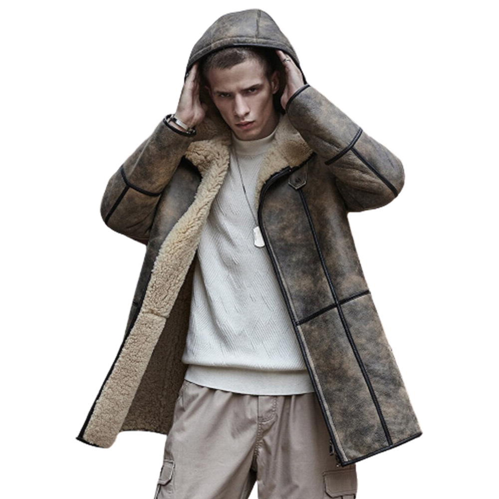 Men's B7 Real Sheepskin RAF Air Force Flight Pilot Leather Coat